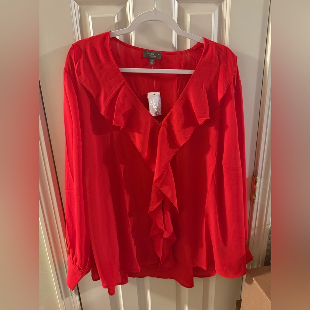 NWT Womens Size 2X The Limited Red Ruffle Accent V-Neck Button Down Blouse Top - Picture 1 of 3